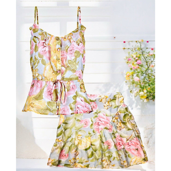 NWT Set Outfit 2 Piece Floral Ruffle Peplum Top and Skirt Matching Lot 4 Medium - Picture 2 of 8